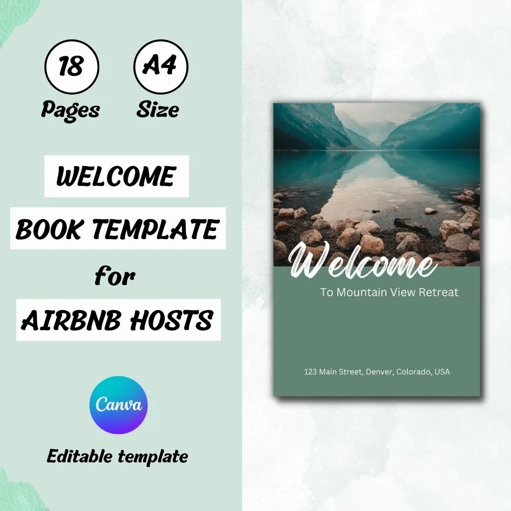 Airbnb Welcome Book Template Mountain Guest Book Editable Canva 