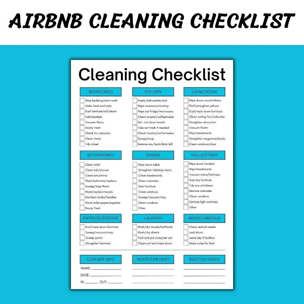 Airbnb Cleaning Checklist Template Airbnb Turnover Checklist Printable PDF